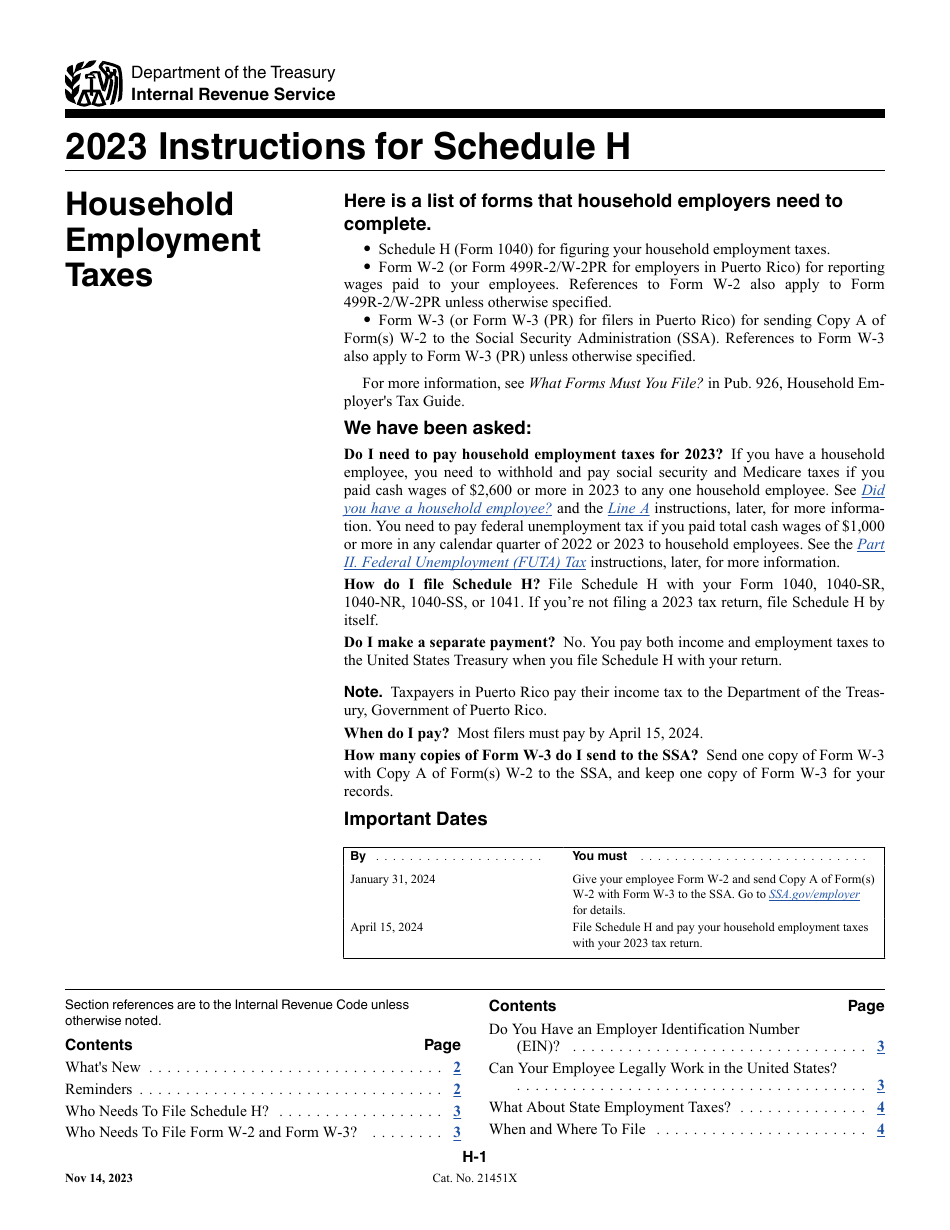 Instructions for IRS Form 1040 Schedule H Household Employment Taxes, Page 1