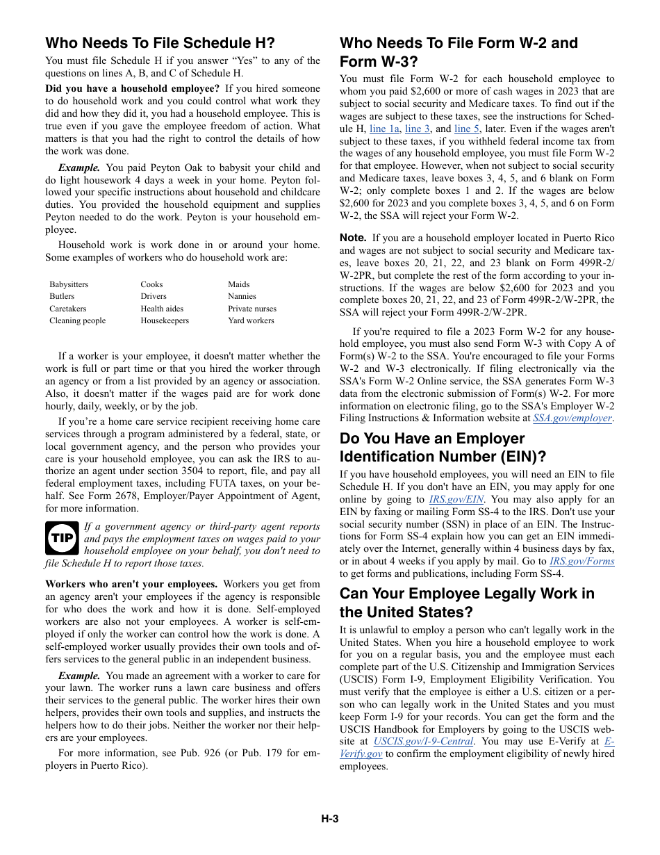 Instructions for IRS Form 1040 Schedule H Household Employment Taxes, Page 3