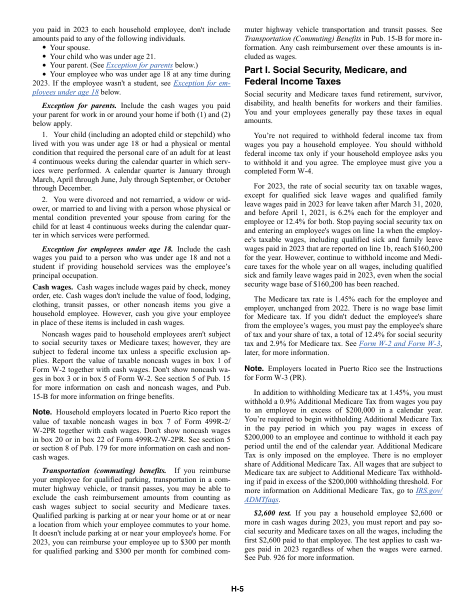 Instructions for IRS Form 1040 Schedule H Household Employment Taxes, Page 5