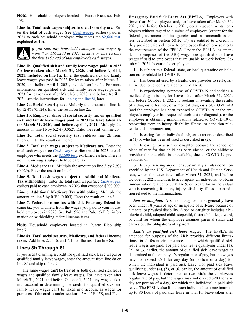 Instructions for IRS Form 1040 Schedule H Household Employment Taxes, Page 6