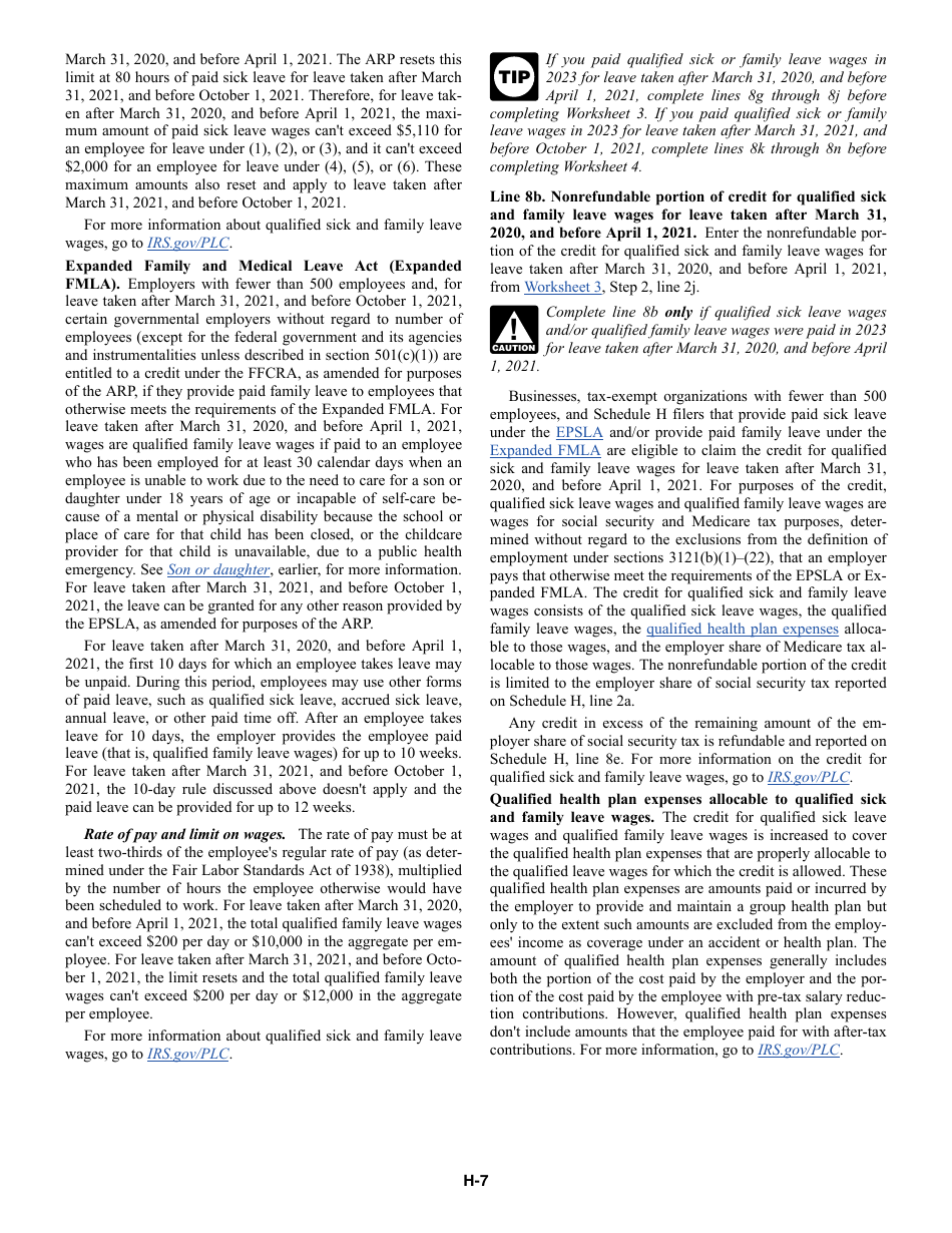 Instructions for IRS Form 1040 Schedule H Household Employment Taxes, Page 7