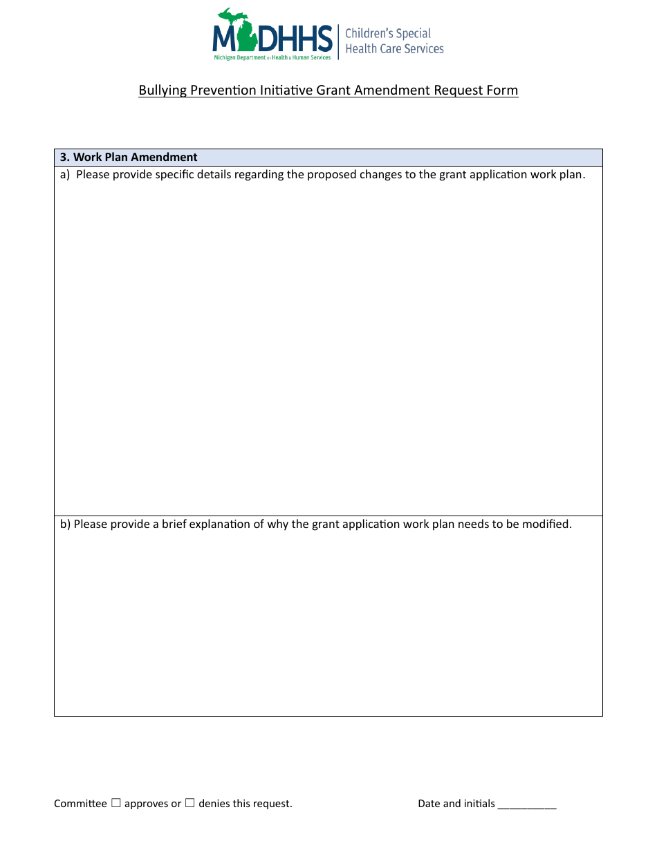 Bullying Prevention Initiative Grant Amendment Request Form - Michigan, Page 2
