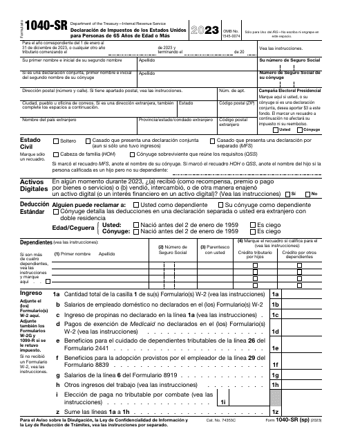 IRS Formulario 1040-SR (SP) 2023 Printable Pdf