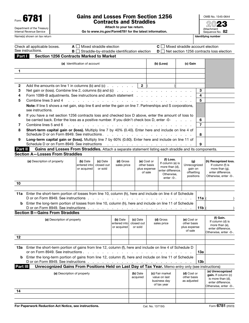 IRS Form 6781 Gains and Losses From Section 1256 Contracts and Straddles, Page 1