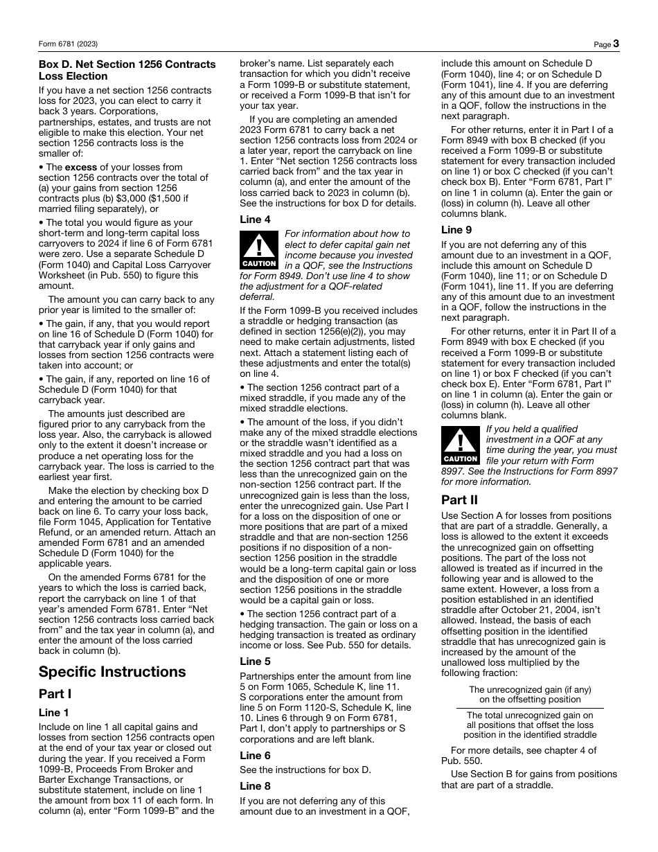 IRS Form 6781 Gains and Losses From Section 1256 Contracts and Straddles, Page 3