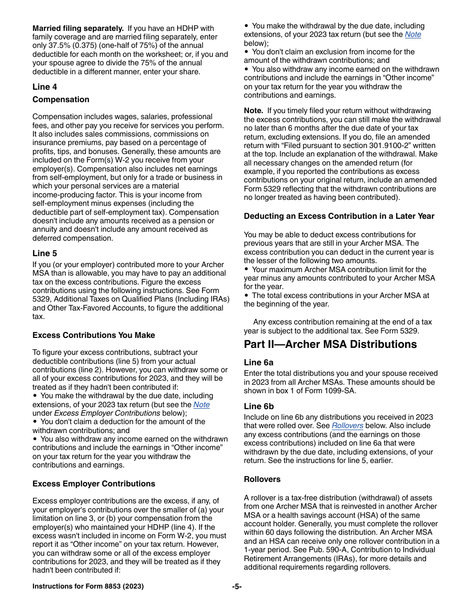 Instructions for IRS Form 8853 Archer Msas and Long-Term Care Insurance Contracts, Page 5