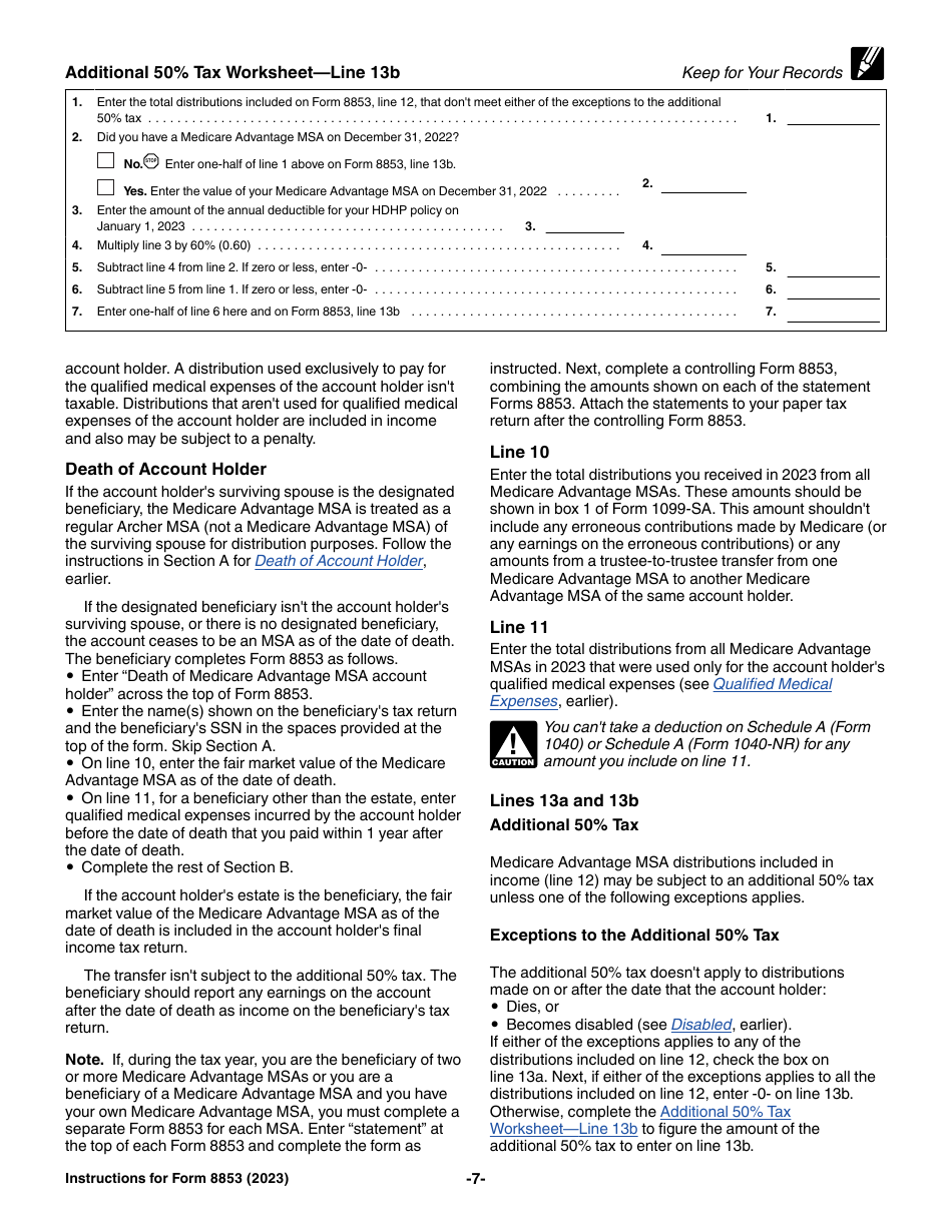 Download Instructions for IRS Form 8853 Archer Msas and Long-Term Care ...