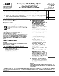 Document preview: IRS Form 8859 Carryforward of the District of Columbia First-Time Homebuyer Credit, 2023