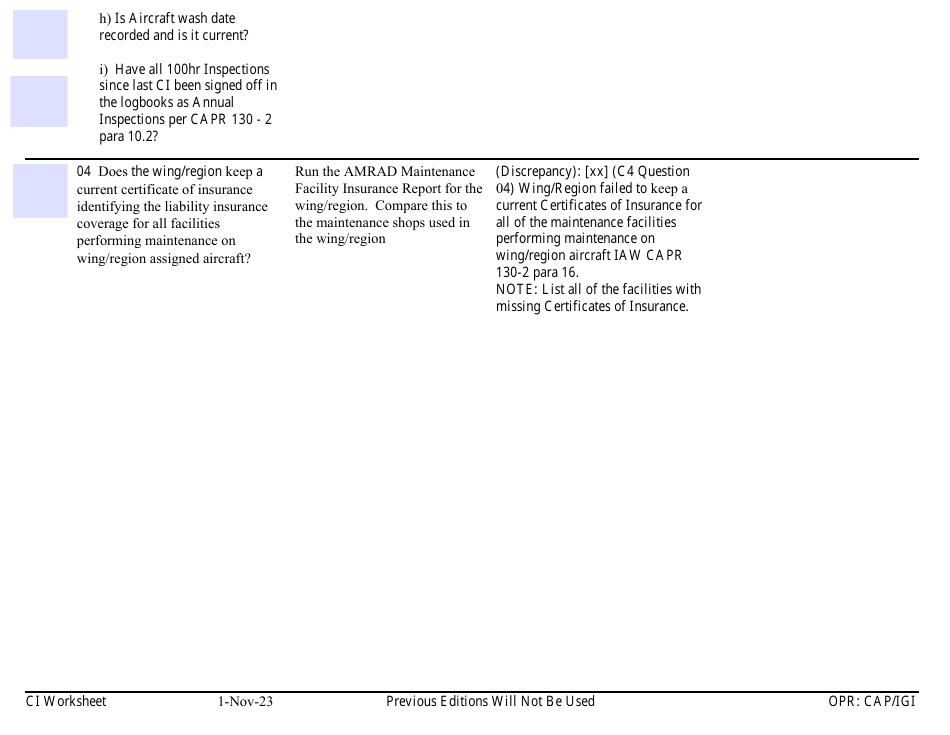 Form C-4 Ci Worksheet - Aircraft Management, Page 4