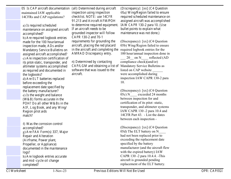 Form C-4 Ci Worksheet - Aircraft Management, Page 5