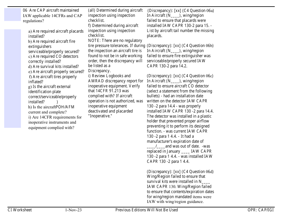 Form C-4 Ci Worksheet - Aircraft Management, Page 9