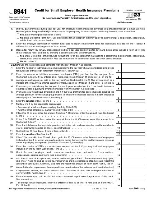 IRS Form 8941 Credit for Small Employer Health Insurance Premiums, 2023