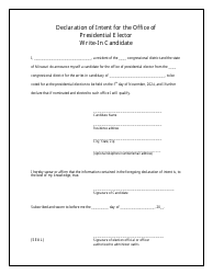 Document preview: Declaration of Intent for the Office of Presidential Elector Write-In Candidate - Missouri, 2024