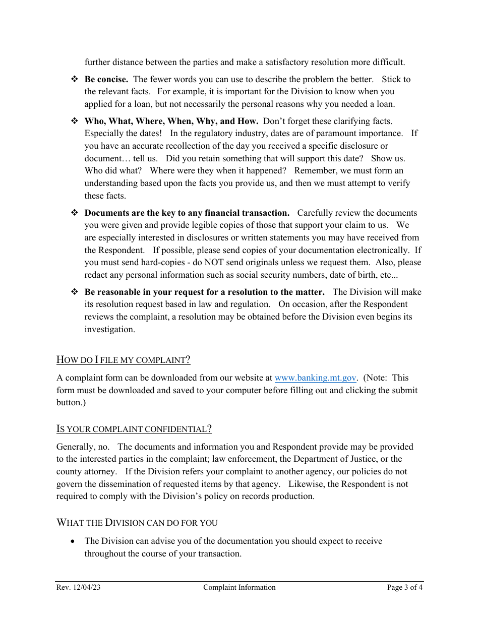 Complaint Form - Montana, Page 3