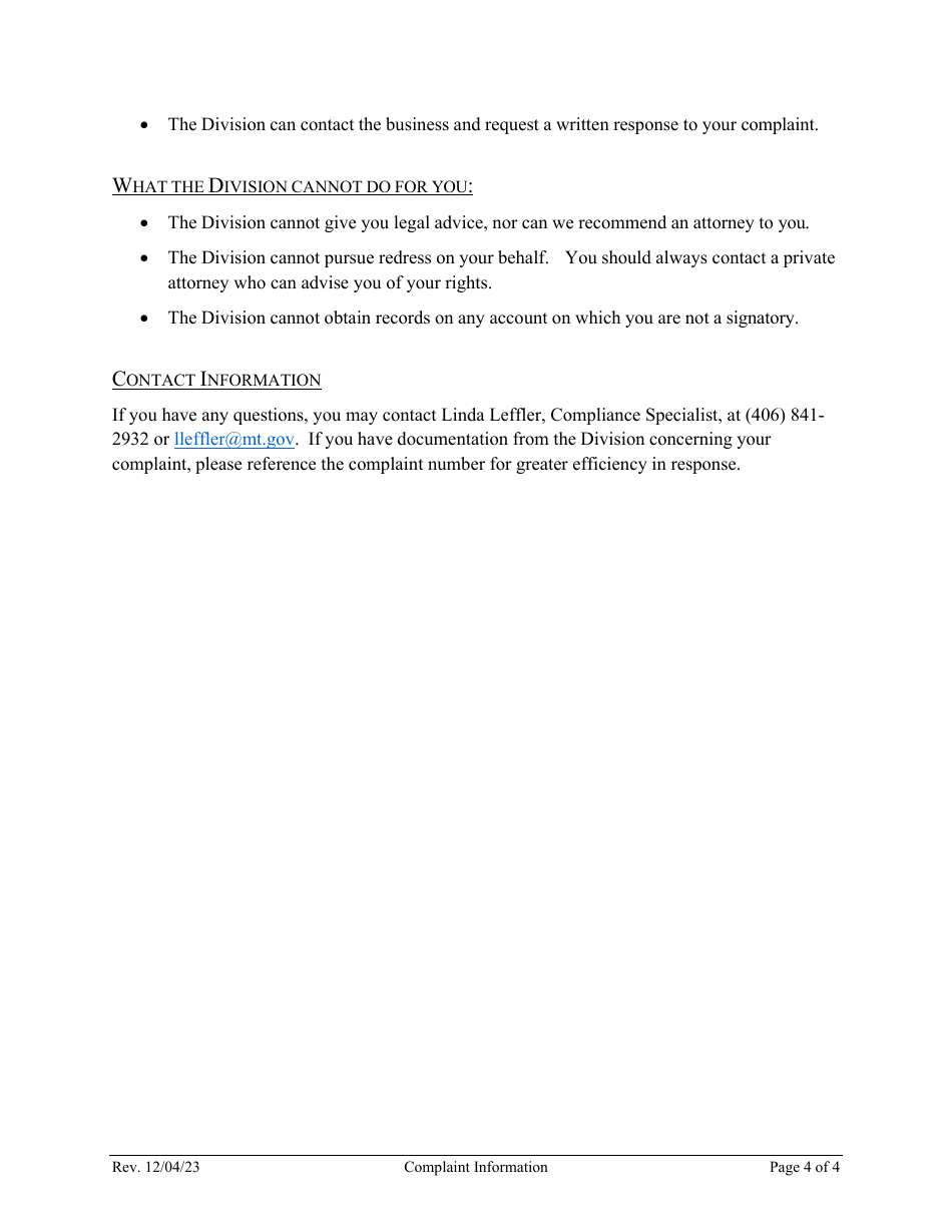 Complaint Form - Montana, Page 4