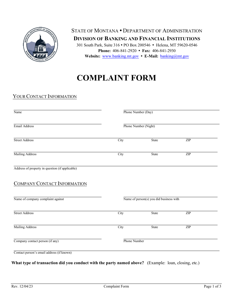 Complaint Form - Montana, Page 5