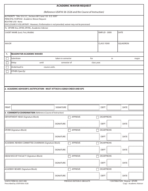 USAFA Form 69  Printable Pdf