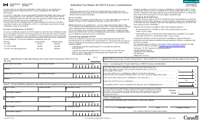 Document preview: Form T1E-OVP Individual Tax Return for Resp Excess Contributions - Canada