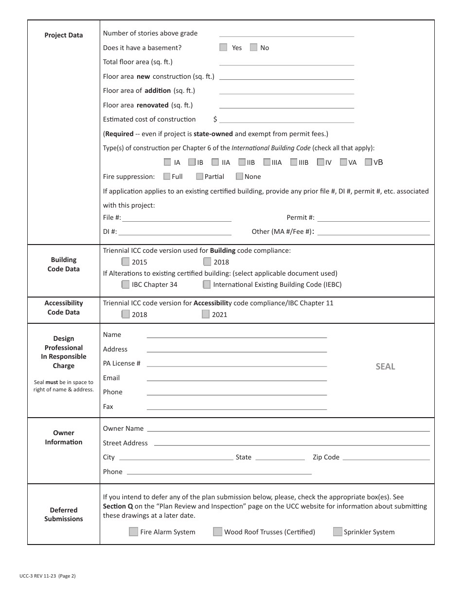 Form UCC-3 Application for Ucc Building Permit - Pennsylvania, Page 2