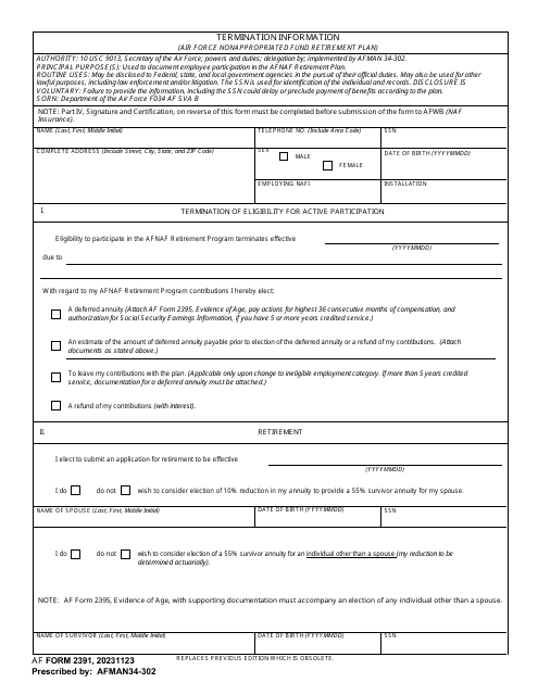 AF Form 2391  Printable Pdf