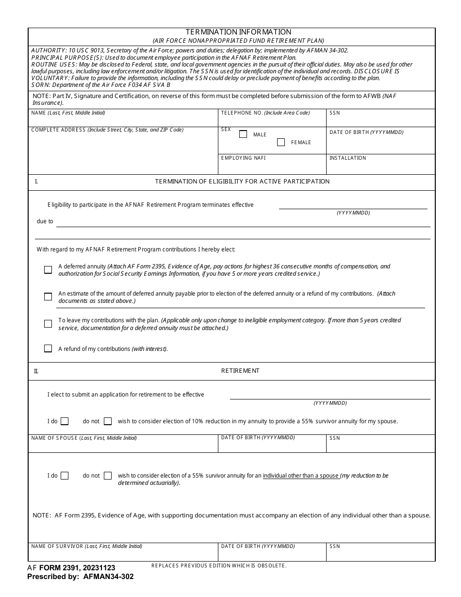 AF Form 2391 - Fill Out, Sign Online and Download Printable PDF ...