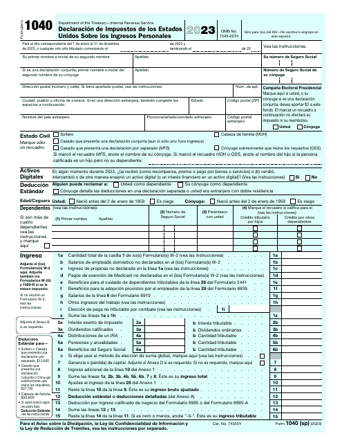 IRS Formulario 1040 (SP) 2023 Printable Pdf