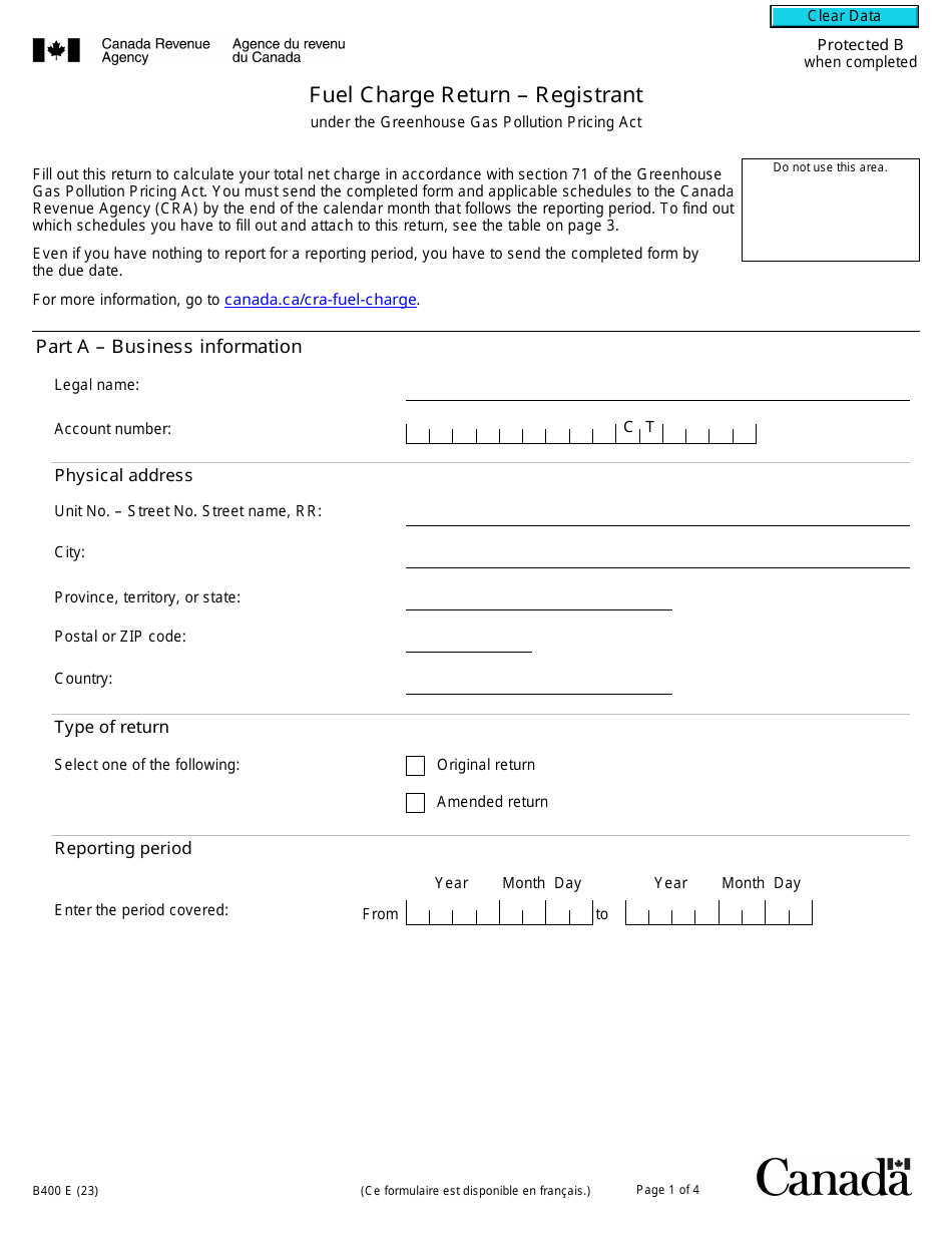 Form B400 Download Fillable PDF or Fill Online Fuel Charge Return