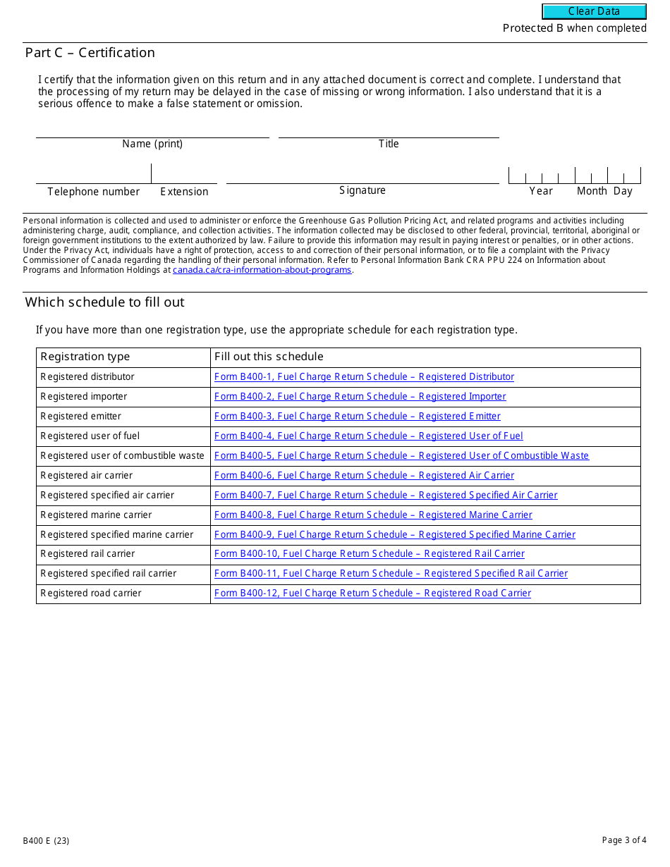 Form B400 Download Fillable PDF or Fill Online Fuel Charge Return