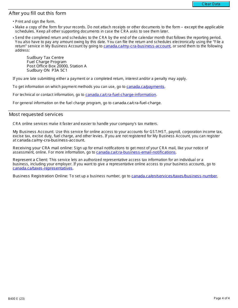 Form B400 Download Fillable PDF or Fill Online Fuel Charge Return