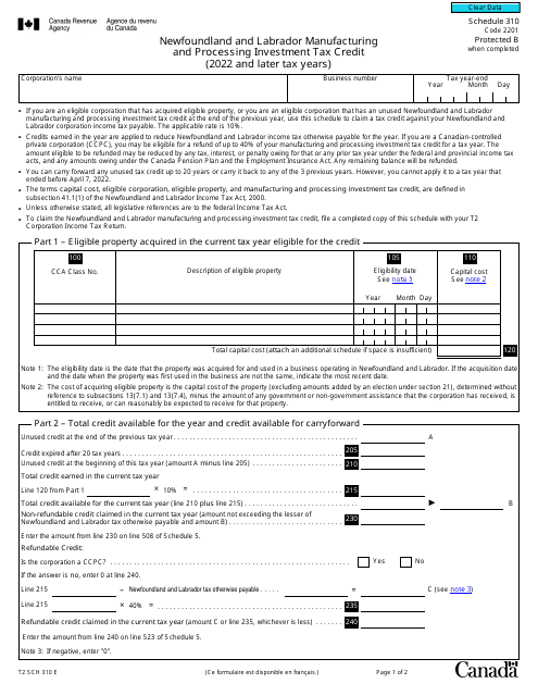 Form T2 Schedule 310  Printable Pdf