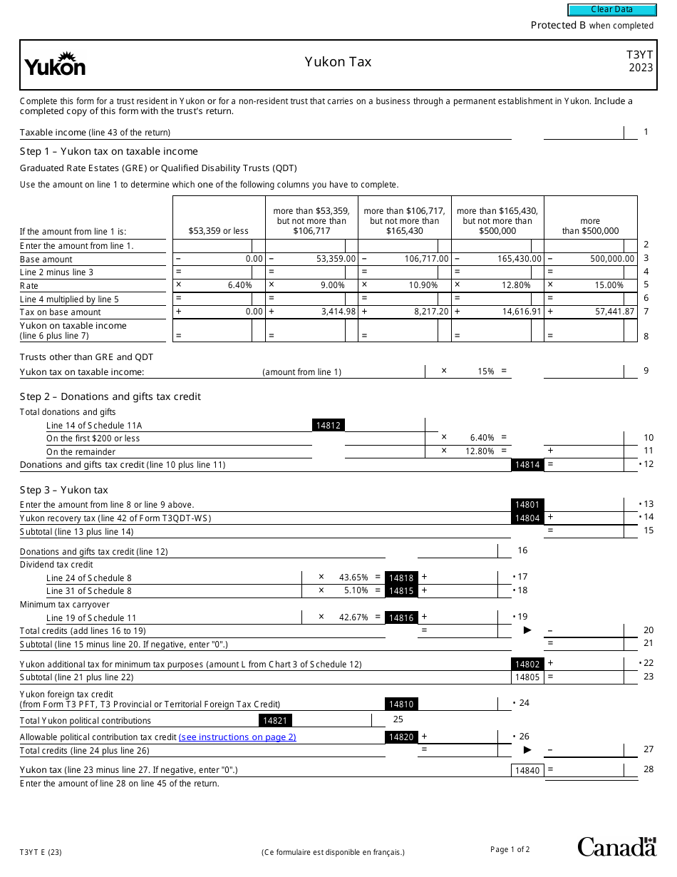 Form T3YT Yukon Tax - Canada, Page 1