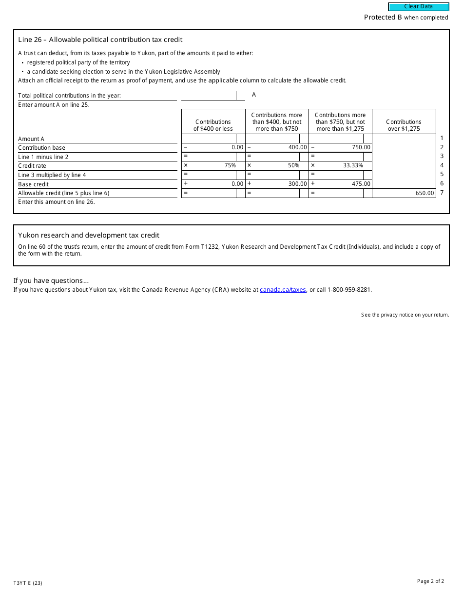 Form T3YT Yukon Tax - Canada, Page 2