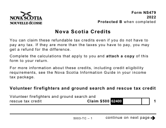 Form 5003-TC (NS479) Nova Scotia Credits - Large Print - Canada