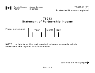 Document preview: Form T5013 Statement of Partnership Income - Large Print - Canada