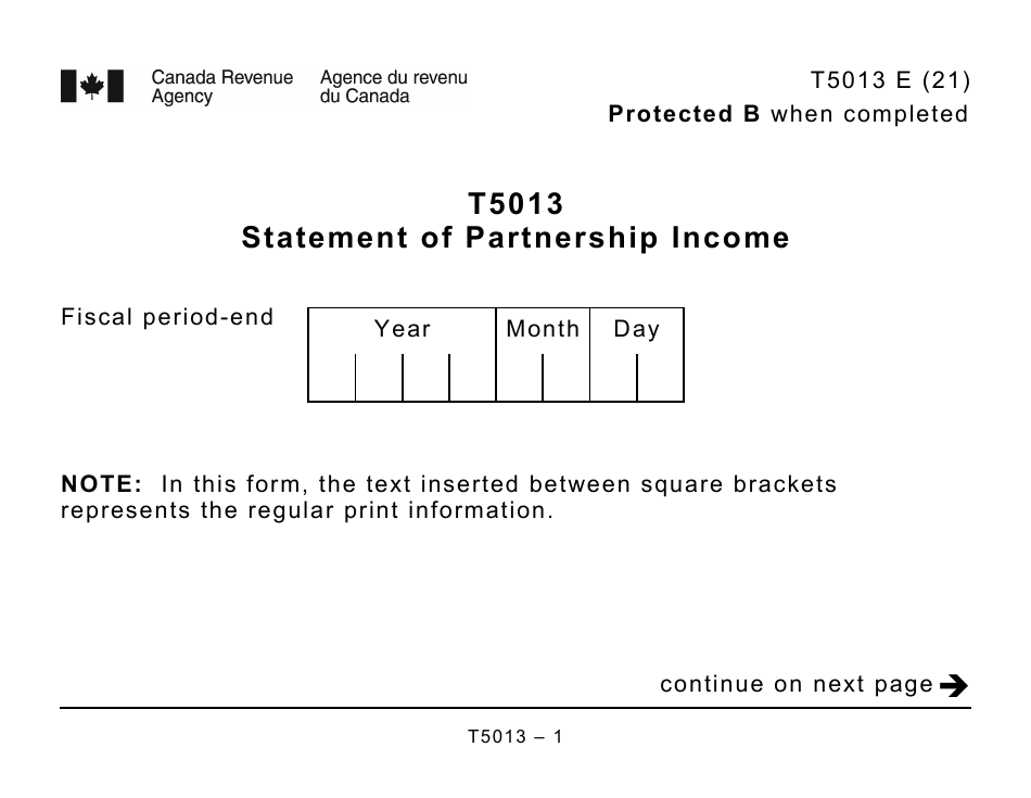 Form T5013 Statement of Partnership Income - Large Print - Canada, Page 1