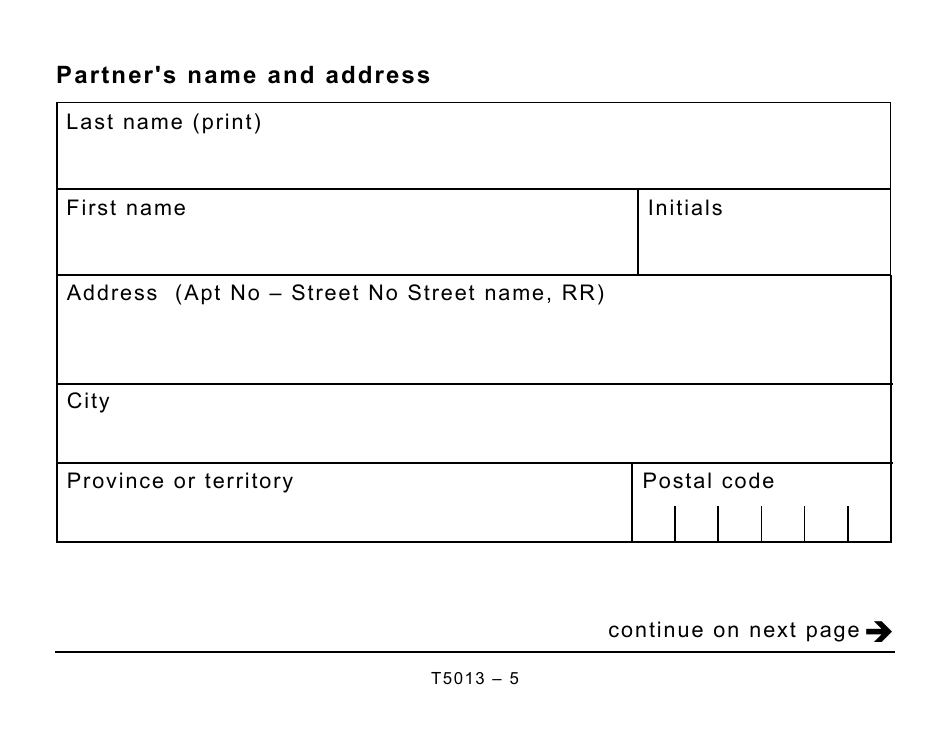 Form T5013 Statement of Partnership Income - Large Print - Canada, Page 5