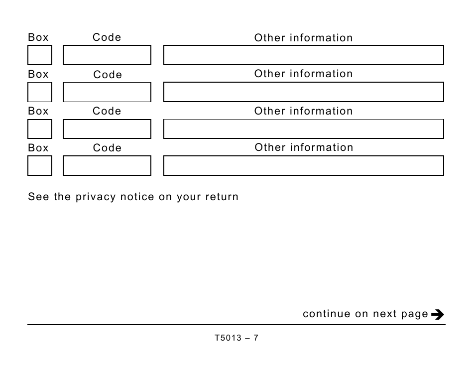 Form T5013 Statement of Partnership Income - Large Print - Canada, Page 7