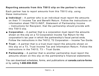 Form T5013 Statement of Partnership Income - Large Print - Canada, Page 8