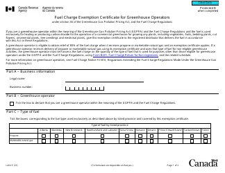 Form L404 Fuel Charge Exemption Certificate for Greenhouse Operators - Canada