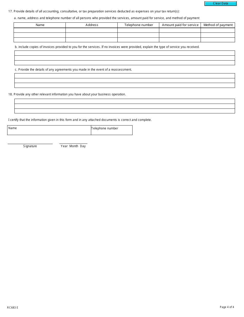 Form RC683 Refund Examination Program - Business Information - Canada, Page 4