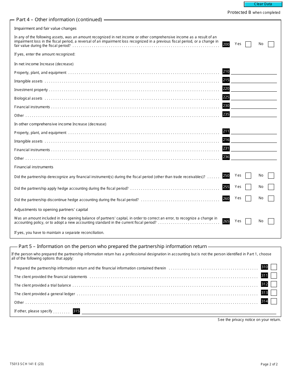 Form T5013 Schedule 141 Download Fillable PDF or Fill Online General ...