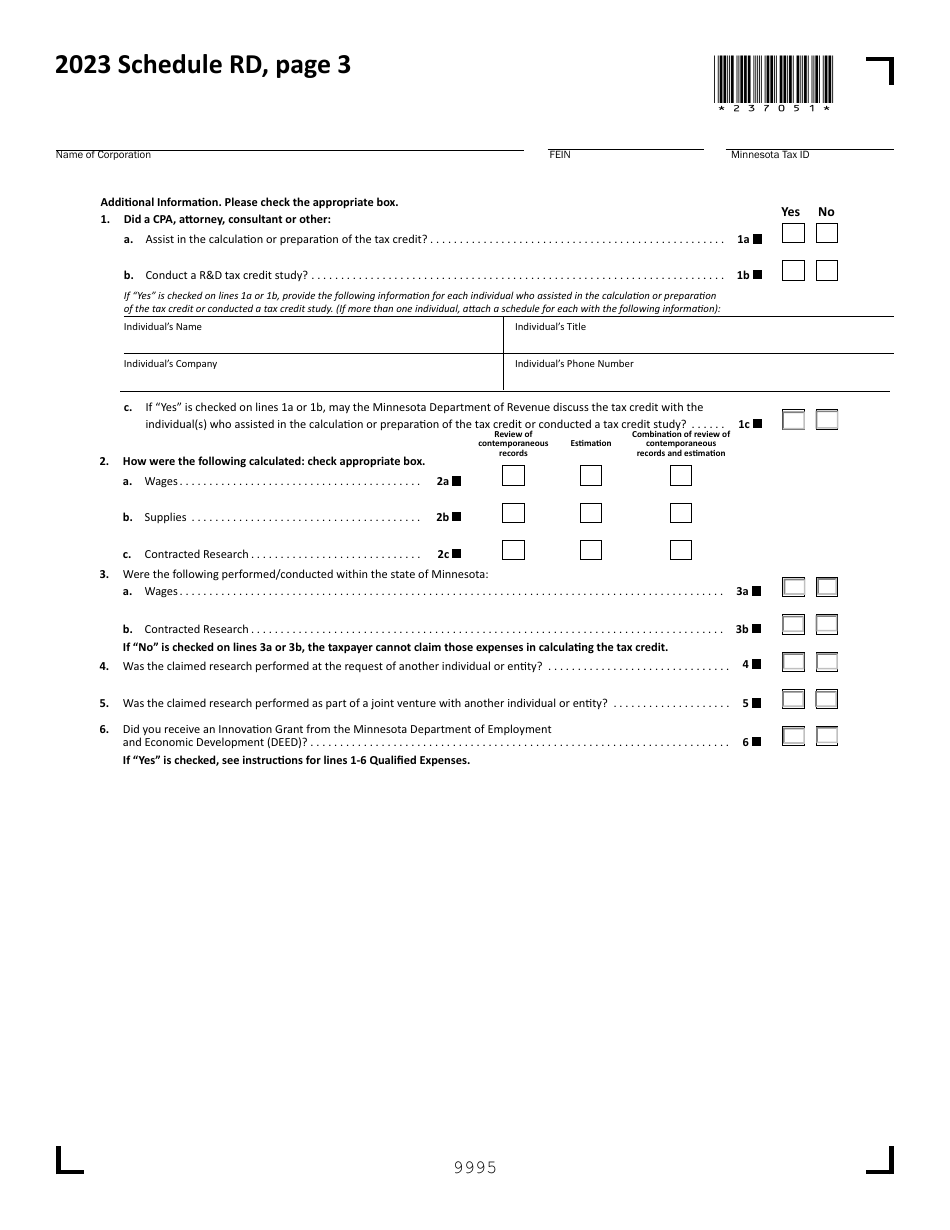 Schedule RD Credit for Increasing Research Activities - Minnesota, Page 3