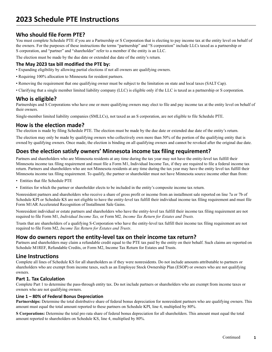Schedule PTE Pass-Through Entity Tax - Minnesota, Page 3
