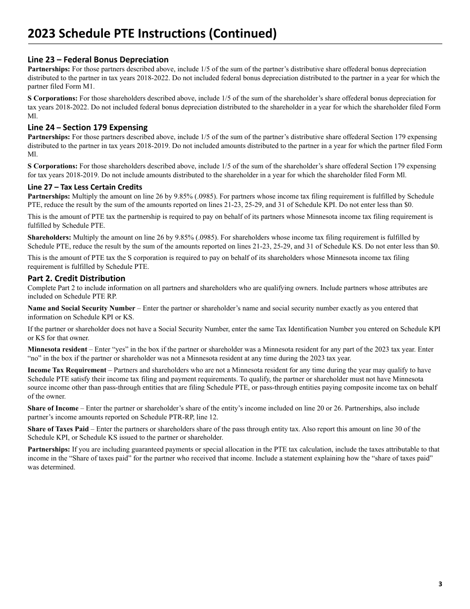 Schedule PTE Pass-Through Entity Tax - Minnesota, Page 5