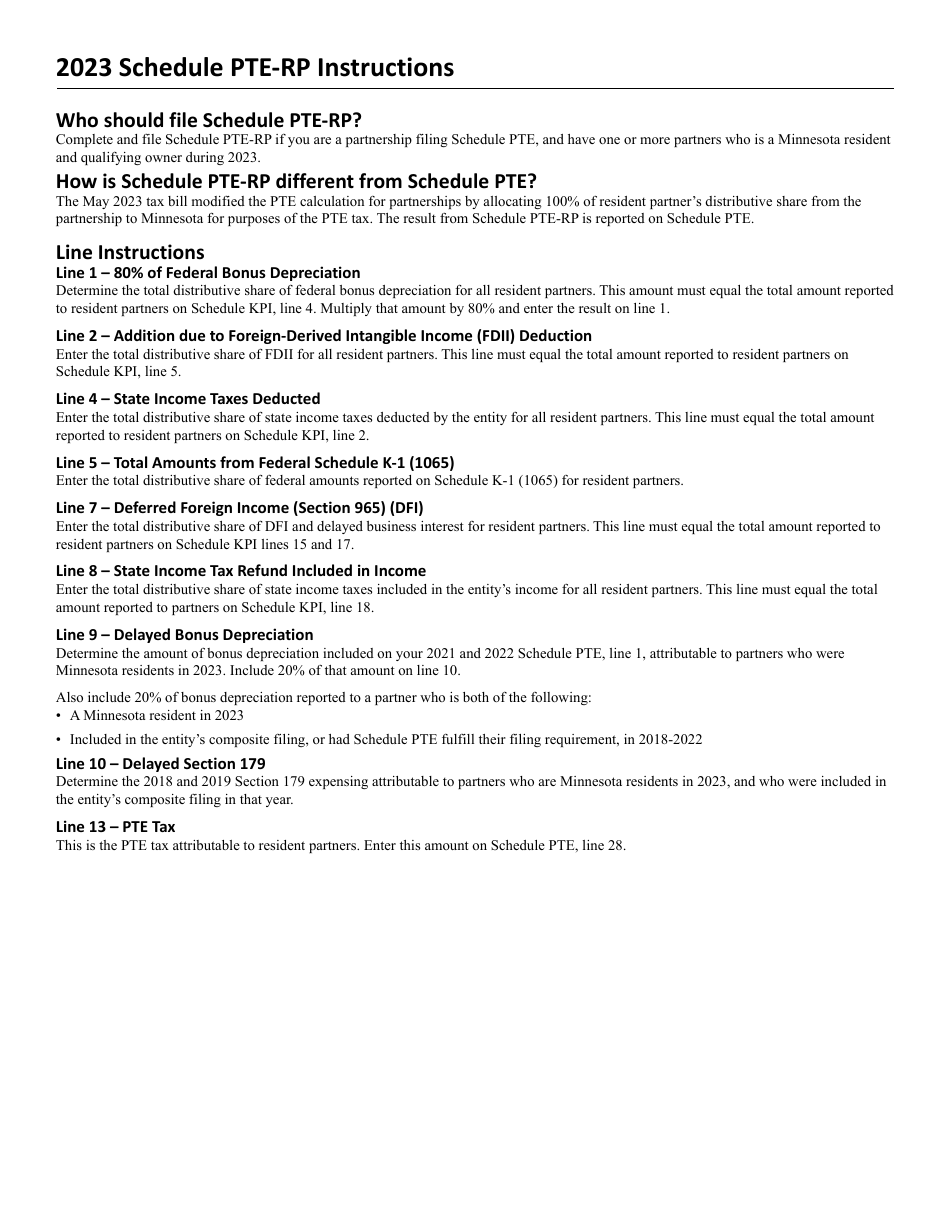 Schedule PTE-RP Pass-Through Entity Tax for Resident Partners - Minnesota, Page 2
