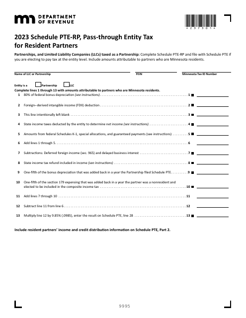 Schedule PTE-RP 2023 Printable Pdf