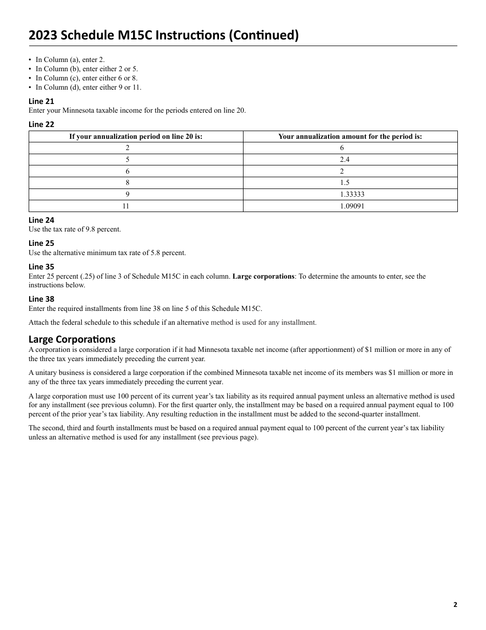 Schedule M15C Additional Charge for Underpayment of Estimated Tax - Minnesota, Page 3