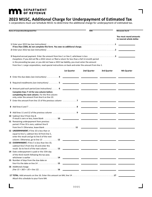 Schedule M15C 2023 Printable Pdf