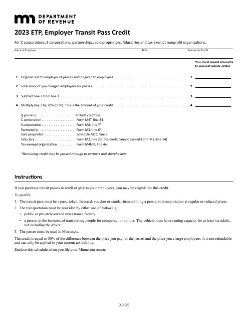 Form ETP Employer Transit Pass Credit - Minnesota, 2023