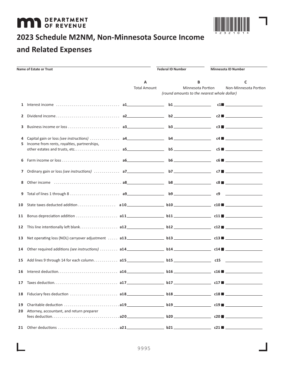 Schedule M2NM Non-minnesota Source Income and Related Expenses - Minnesota, Page 1